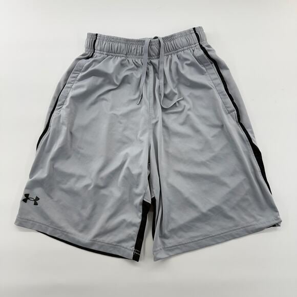 Under Armour Athletic Shorts Gray Black Loose Fit Mens Small Pockets Drawstring - Picture 1 of 7